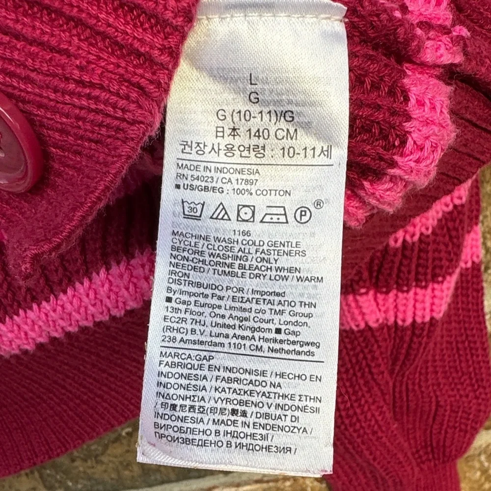 GAP Burgundy & Hot Pink Striped Girls Cropped Cardigan size L (10)